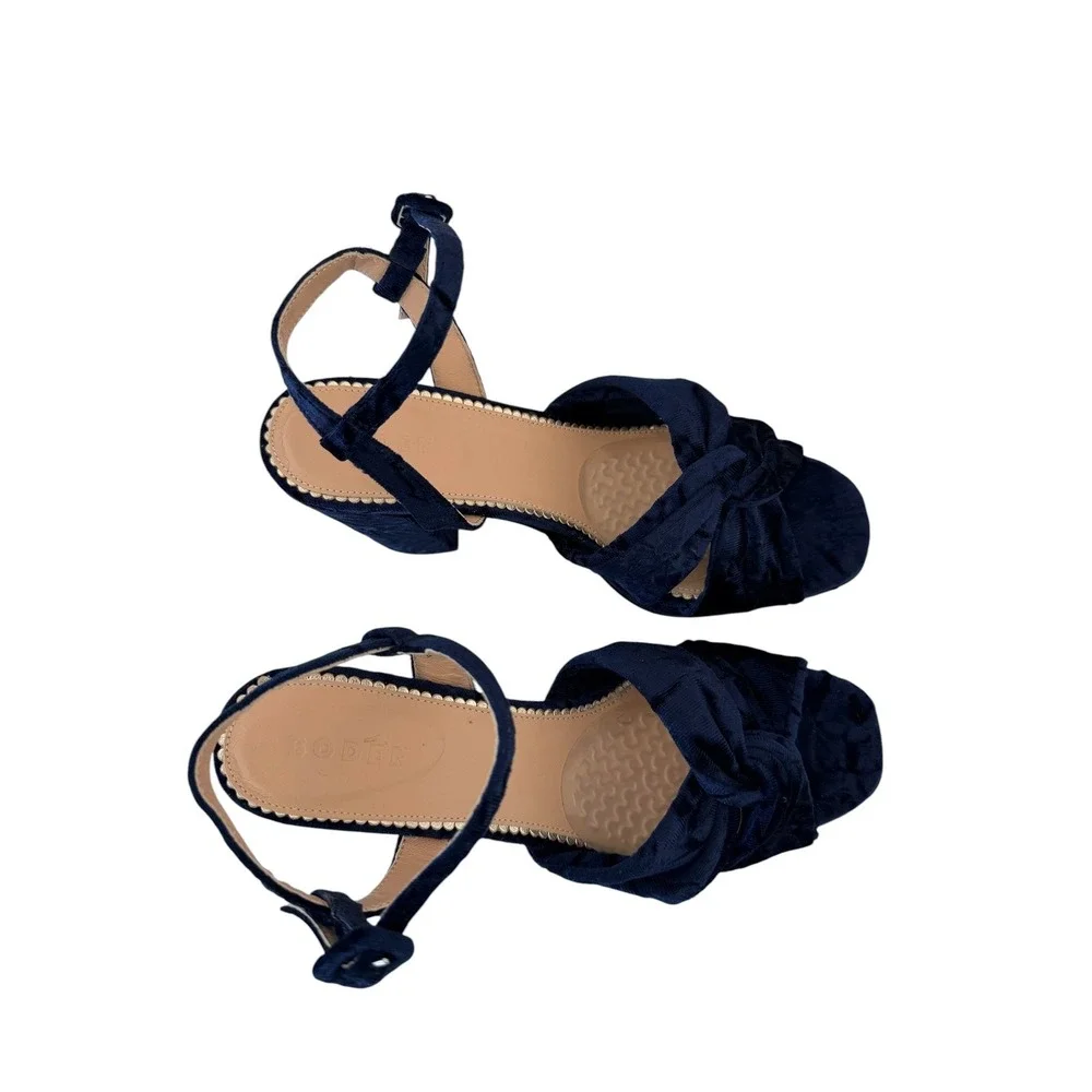 Boden Navy Blue Velvet Twist-Front Heeled Platforms A1138 Sandals EU 39